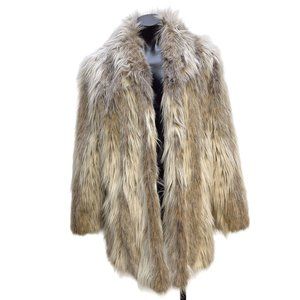 Donna Salyers Fabulous Faux Fur Coat Tan White Brown Large